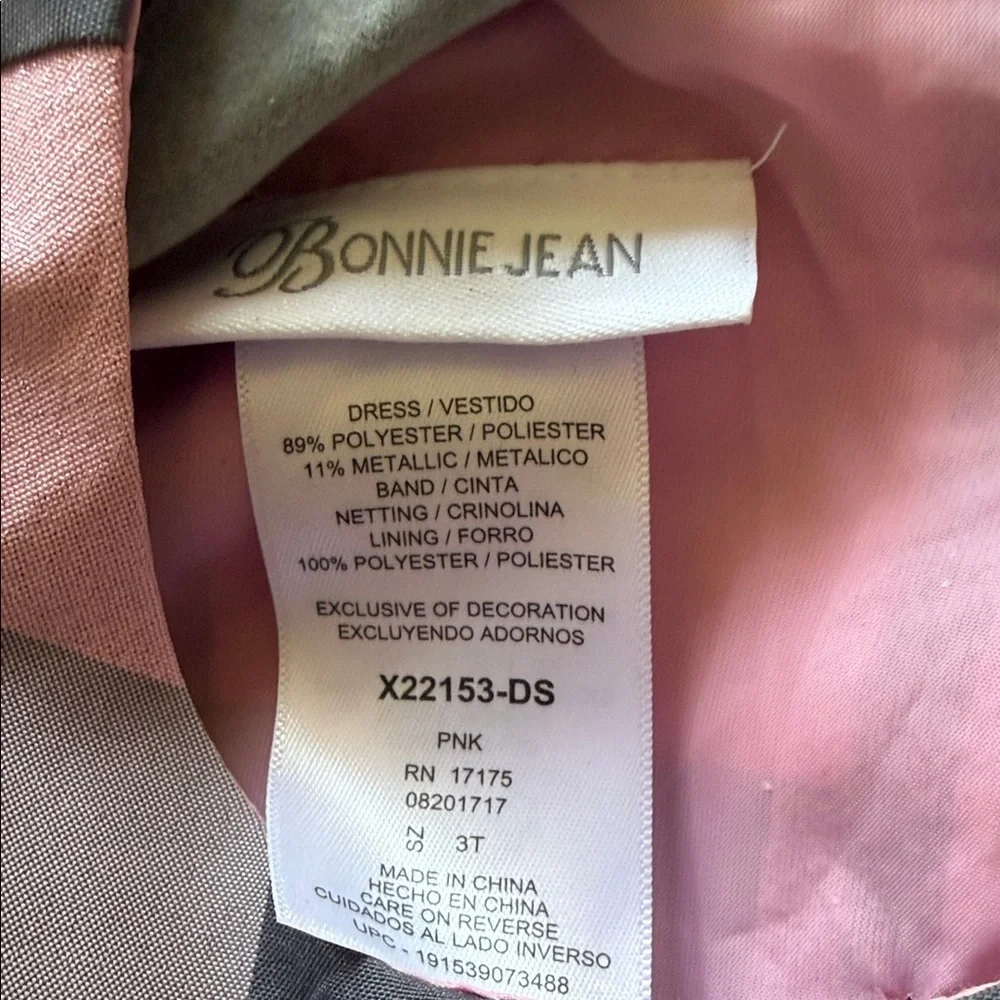 Bonnie Jean Pink and Gray Checkered Dress with Floral Detail